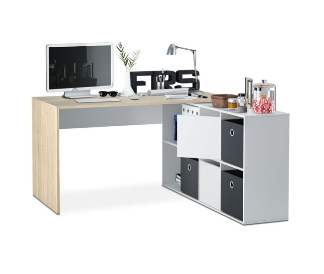 Mesa de escritorio multiposición en blanco mate y roble canadian 136x139 cm adapta xl blanco artik (blanco mate) - roble canadian 136/203 x 74 x 66/13