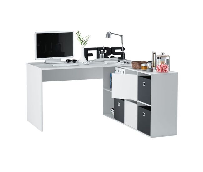 Mesa de escritorio multiposición en blanco mate y gris cemento 136x139 cm adapta xl blanco artik (blanco mate) - gris cemento 136/203 x 74 x 66/139 c