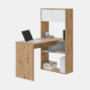 Secretária dupla com prateleiras Artik Branco (Branco mate) - Carvalho Nodi 108(vertical),112(horizontal) x 140(vertical),72,5(horizontal) x 70 (vert