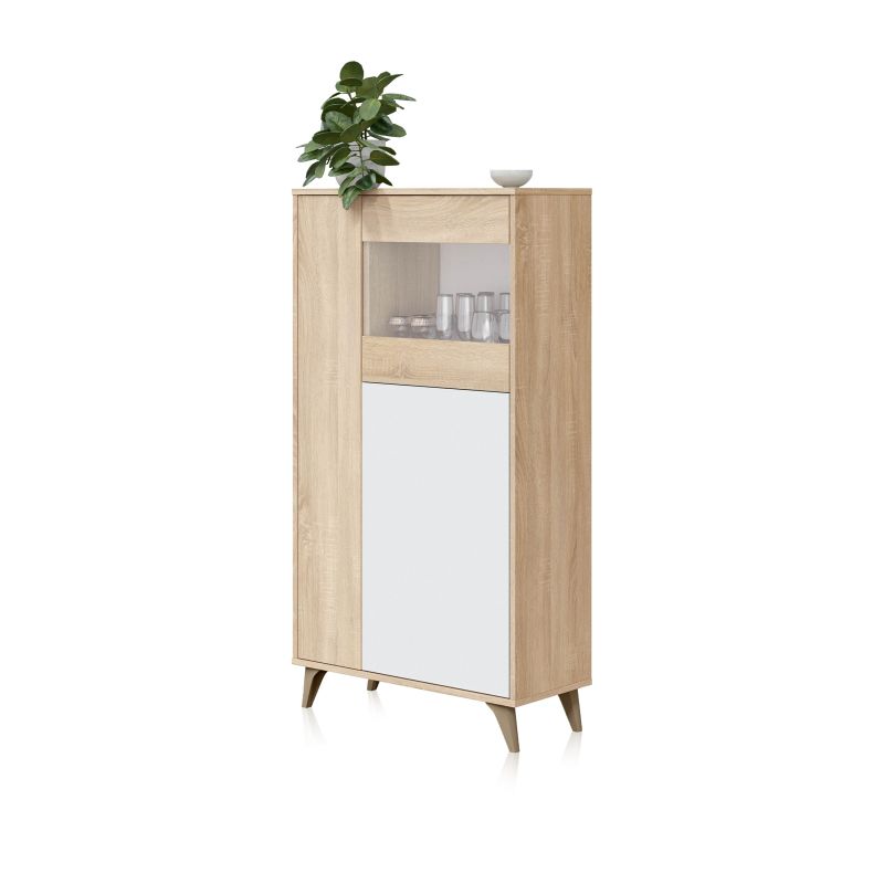 Vitrina kikua plus blanco artik (blanco mate) - roble canadian 77 x 142 x 33 cm