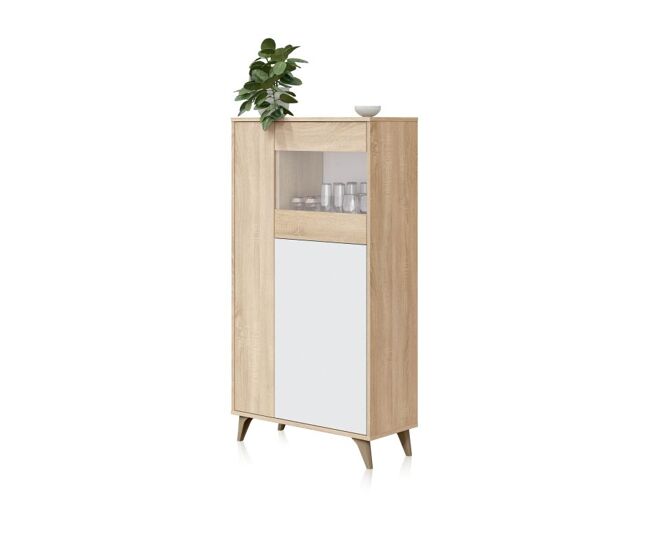 Vitrina alta de salón con gran capacidad en blanco artik y roble canadian 142 cm kikua plus blanco artik (blanco mate) - roble canadian 77 x 142 x 33