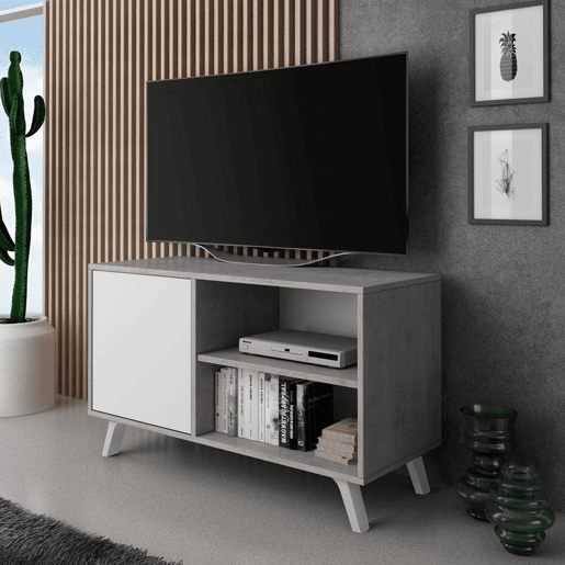 Mesa de TV Wind 100 Cinzento cimento - Branco mate 95 x 56,9 x 39,6 cm