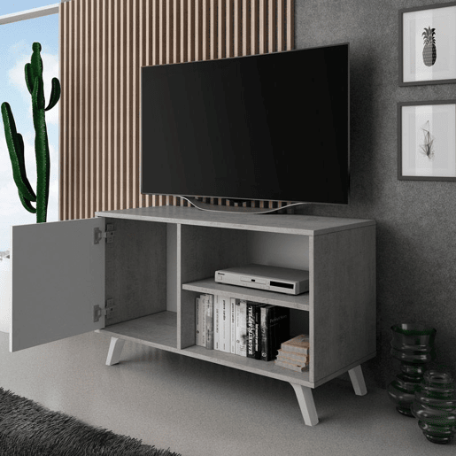 Mesa de TV Wind 100 Cinzento cimento - Branco mate 95 x 56,9 x 39,6 cm