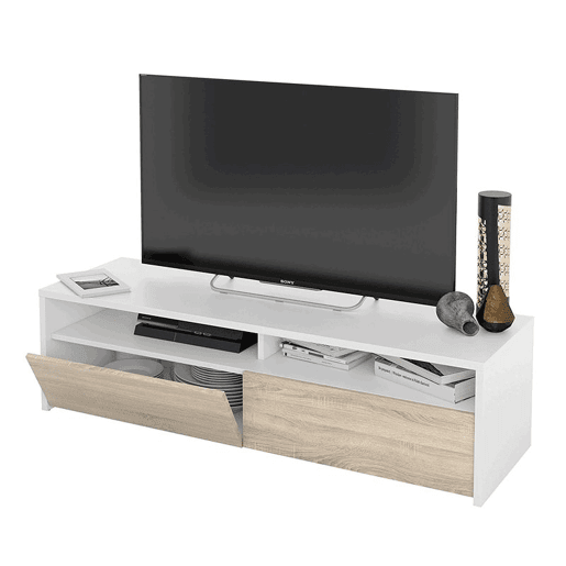 Mesa de TV Kioto 2 portas Artik White (Branco mate) - Carvalho canadiano 130 x 35,5 x 40,2 cm