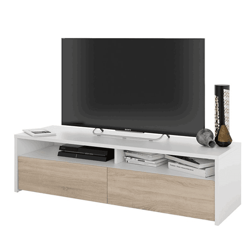 Mesa de TV Kioto 2 portas Artik White (Branco mate) - Carvalho canadiano 130 x 35,5 x 40,2 cm