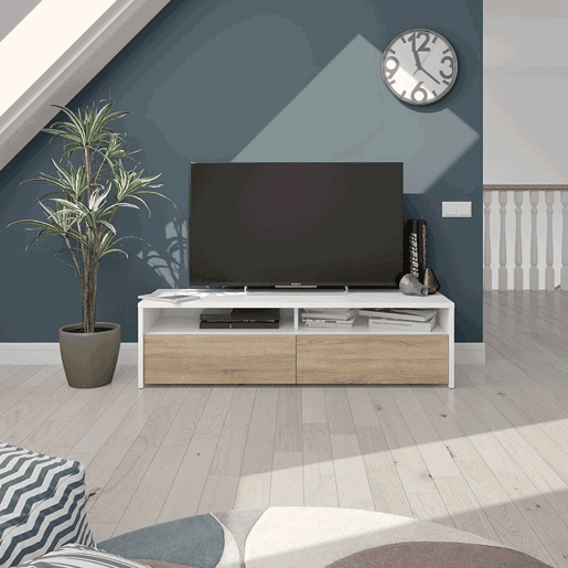 Mesa de TV Kioto 2 portas Artik White (Branco mate) - Carvalho canadiano 130 x 35,5 x 40,2 cm
