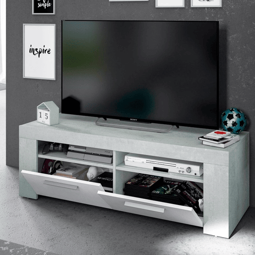 Armário de TV Ambit Blanco Artik (Blanco Mate) - Gris Cemento 120 x 40 x 42cm cm