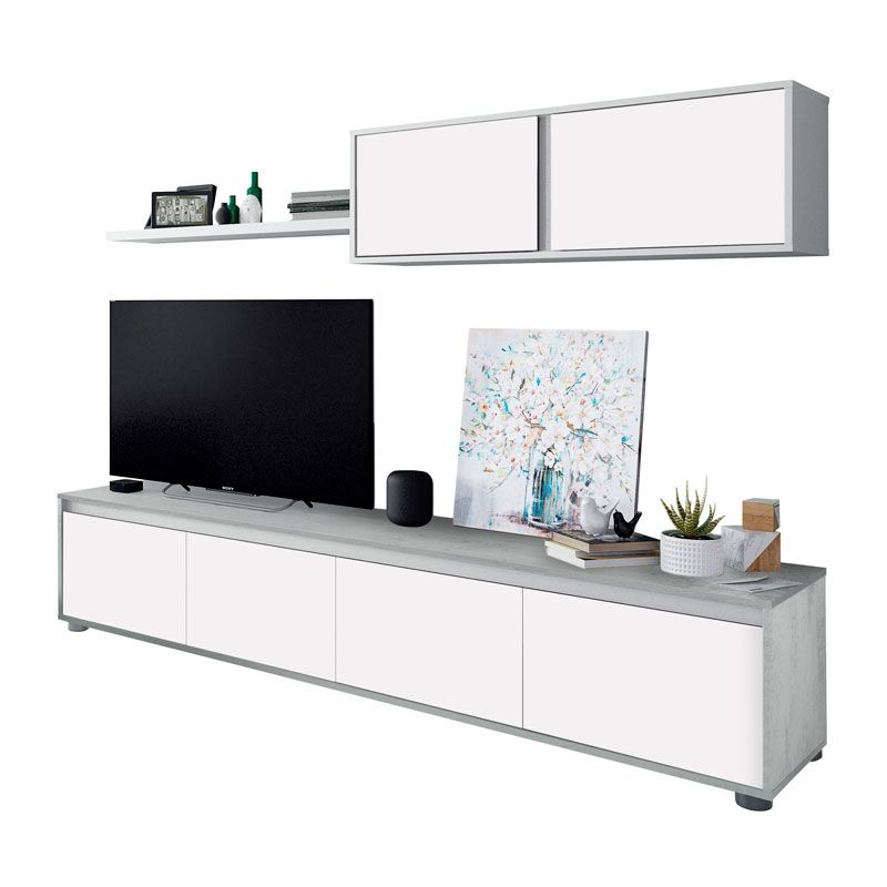 Salón alida blanco artik (blanco mate) - gris cemento 200 x 43 x 40,7 cm