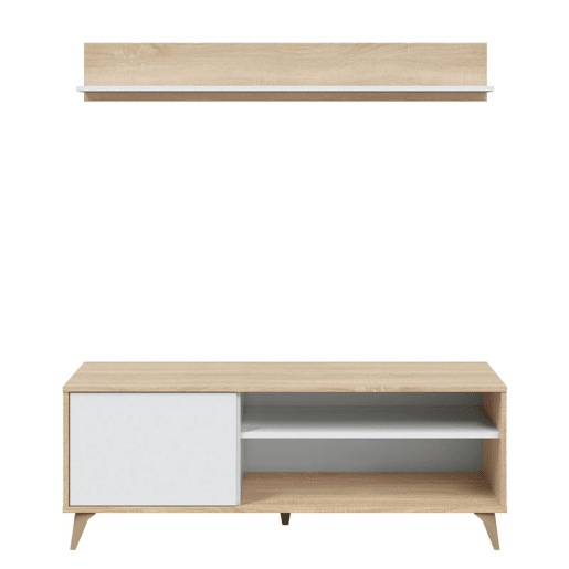 Suporte de TV com prateleira Kikua Plus Artik White (Branco mate) - Carvalho canadiano 135 x 50 x 40 cm