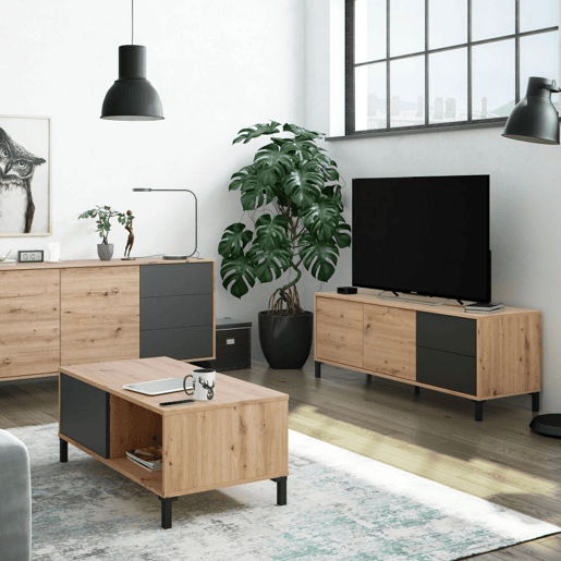 Armário para televisão Brooklyn Cinzento antracite - Carvalho Nodi 130 x 47 x 41 cm