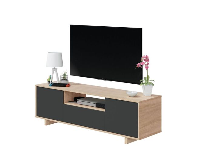 Mueble TV de 3 puertas en roble canadian y antracita 150 cm Zaira Roble Canadian - Antracita 150 x 47 x 41 cm