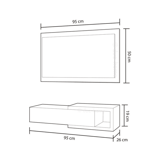 Armário de corredor com espelho Noon Branco Artik (Branco mate) - Cinzento Cimento 95(mesitayespejo) x 19(mesita)50(espejo) x 26cm (mesita) cm Armário de corredor com espelho Noon Branco Artik (Branco mate) - Cinzento Cimento 95(mesitayespejo) x 19(mesita)50(espejo) x 26cm (mesita) cm