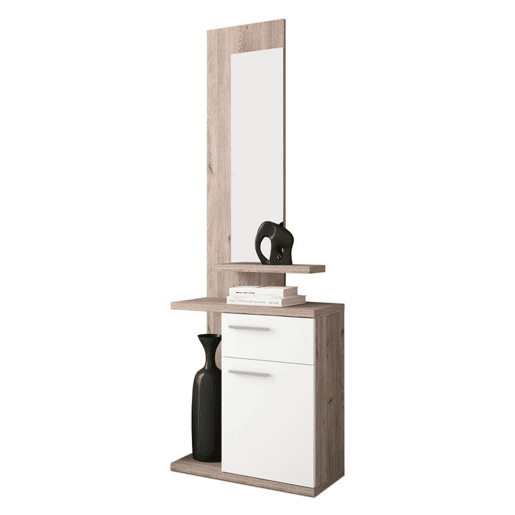 Entrar no mobiliário de corredor Branco - Nelson 60,5(móduloinferior)30,2(espejo) x 186(mueblecompleto)68,5(móduloinferior)117,5(espejo) x 27,8cm
