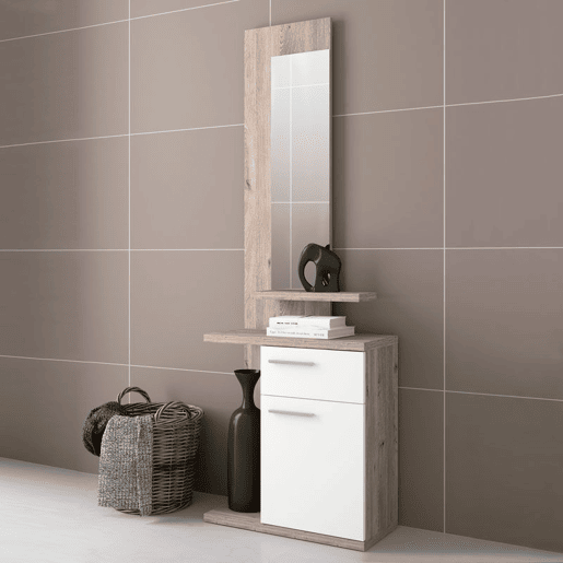 Entrar no mobiliário de corredor Branco - Nelson 60,5(móduloinferior)30,2(espejo) x 186(mueblecompleto)68,5(móduloinferior)117,5(espejo) x 27,8cm
