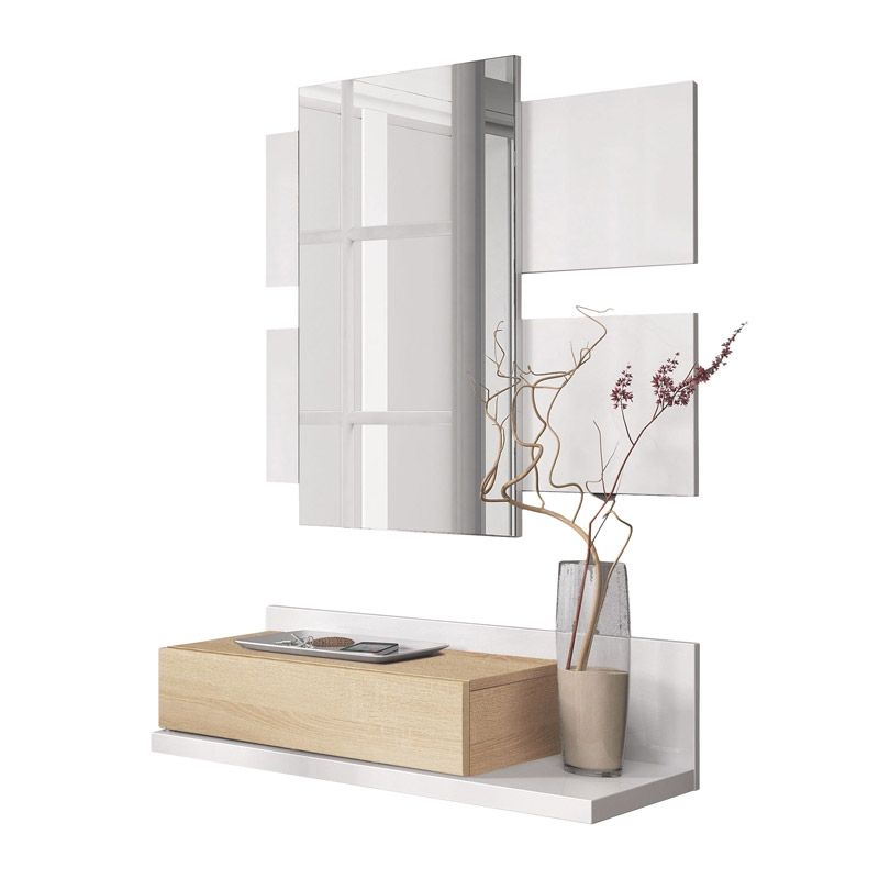 Mueble de recibidor tekkan blanco artik (blanco mate) - roble canadian 75 x 116 x 29 cm