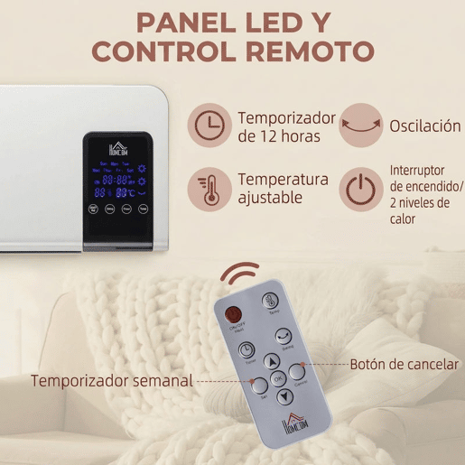 HOMCOM Aquecedor Elétrico de Parede 1000W2000W Aquecedor com Ecrã LED Controlo Remoto Termostato Temporizador para Áreas de 15-20 m² 54,5x12x21,5 cm Branco HOMCOM Aquecedor Elétrico de Parede 1000W2000W Aquecedor com Ecrã LED Controlo Remoto Termostato Temporizador para Áreas de 15-20 m² 54,5x12x21,5 cm Branco
