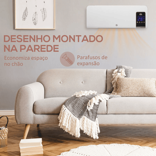 HOMCOM Aquecedor Elétrico de Parede 1000W2000W Aquecedor com Ecrã LED Controlo Remoto Termostato Temporizador para Áreas de 15-20 m² 54,5x12x21,5 cm Branco HOMCOM Aquecedor Elétrico de Parede 1000W2000W Aquecedor com Ecrã LED Controlo Remoto Termostato Temporizador para Áreas de 15-20 m² 54,5x12x21,5 cm Branco