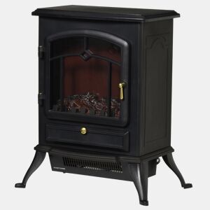 HOMCOM Lareira Elétrica Portátil 10002000W com Efeito de Chama Realista Termostato e Proteção Contra Superaquecimento para Ambientes entre 15-20m² 45x28x54cm Preto