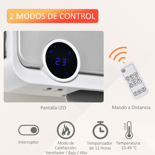 HOMCOM Aquecedor Elétrico de Parede de Baixo Consumo 1000W2000W PTC com Controlo Remoto, Ecrã LED, Temporizador de 12H, Termóstato e Proteção contra Sobreaquecimento 56x11,7x18,5 cm Branco HOMCOM Aquecedor Elétrico de Parede de Baixo Consumo 1000W2000W PTC com Controlo Remoto, Ecrã LED, Temporizador de 12H, Termóstato e Proteção contra Sobreaquecimento 56x11,7x18,5 cm Branco
