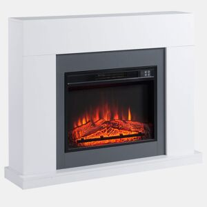 HOMCOM Lareira Elétrica 1800-2000W com Controle Remoto Chama Ajustável Termostato Temporizador Semanal e Proteção contra Superaquecimento 113x26,6x87,5cm Branco