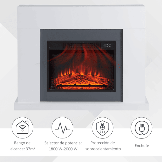 HOMCOM Lareira Elétrica 1800-2000W com Controle Remoto Chama Ajustável Termostato Temporizador Semanal e Proteção contra Superaquecimento 113x26,6x87,5cm Branco HOMCOM Lareira Elétrica 1800-2000W com Controle Remoto Chama Ajustável Termostato Temporizador Semanal e Proteção contra Superaquecimento 113x26,6x87,5cm Branco