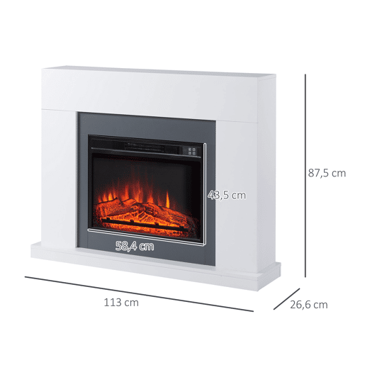 HOMCOM Lareira Elétrica 1800-2000W com Controle Remoto Chama Ajustável Termostato Temporizador Semanal e Proteção contra Superaquecimento 113x26,6x87,5cm Branco HOMCOM Lareira Elétrica 1800-2000W com Controle Remoto Chama Ajustável Termostato Temporizador Semanal e Proteção contra Superaquecimento 113x26,6x87,5cm Branco