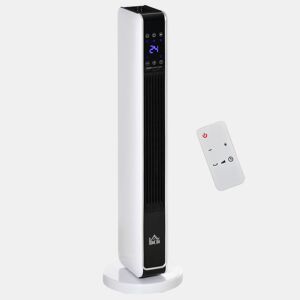 HOMCOM Aquecedor Cerâmico de Torre 10002000W com Controle Remoto Tela LED 3 Modos de Aquecimento Termostato Temporizador e Oscilação 65° para 25m² 21x21x73cm Branco