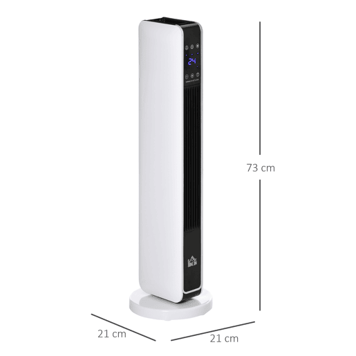 HOMCOM Aquecedor Cerâmico de Torre 10002000W com Controle Remoto Tela LED 3 Modos de Aquecimento Termostato Temporizador e Oscilação 65° para 25m² 21x21x73cm Branco HOMCOM Aquecedor Cerâmico de Torre 10002000W com Controle Remoto Tela LED 3 Modos de Aquecimento Termostato Temporizador e Oscilação 65° para 25m² 21x21x73cm Branco