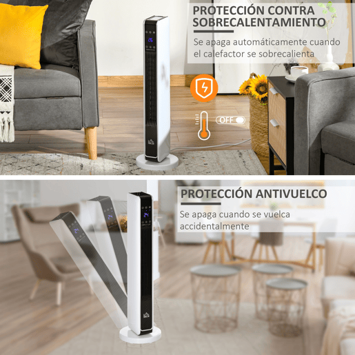 HOMCOM Aquecedor Cerâmico de Torre 10002000W com Controle Remoto Tela LED 3 Modos de Aquecimento Termostato Temporizador e Oscilação 65° para 25m² 21x21x73cm Branco HOMCOM Aquecedor Cerâmico de Torre 10002000W com Controle Remoto Tela LED 3 Modos de Aquecimento Termostato Temporizador e Oscilação 65° para 25m² 21x21x73cm Branco