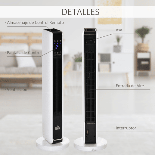 HOMCOM Aquecedor Cerâmico de Torre 10002000W com Controle Remoto Tela LED 3 Modos de Aquecimento Termostato Temporizador e Oscilação 65° para 25m² 21x21x73cm Branco HOMCOM Aquecedor Cerâmico de Torre 10002000W com Controle Remoto Tela LED 3 Modos de Aquecimento Termostato Temporizador e Oscilação 65° para 25m² 21x21x73cm Branco