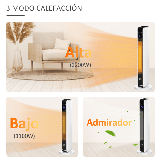 HOMCOM Aquecedor Cerâmico de Torre 10002000W com Controle Remoto Tela LED 3 Modos de Aquecimento Termostato Temporizador e Oscilação 65° para 25m² 21x21x73cm Branco HOMCOM Aquecedor Cerâmico de Torre 10002000W com Controle Remoto Tela LED 3 Modos de Aquecimento Termostato Temporizador e Oscilação 65° para 25m² 21x21x73cm Branco