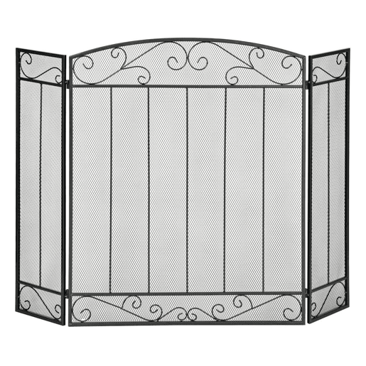 HOMCOM Frente de Lareira Dobrável Frente para Lareira com 3 Painéis Dobradiças Estrutura de Metal e Arame Decorativo 105x80,5cm Preto HOMCOM Frente de Lareira Dobrável Frente para Lareira com 3 Painéis Dobradiças Estrutura de Metal e Arame Decorativo 105x80,5cm Preto