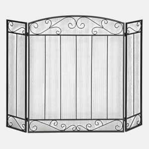 HOMCOM Frente de Lareira Dobrável Frente para Lareira com 3 Painéis Dobradiças Estrutura de Metal e Arame Decorativo 105x80,5cm Preto