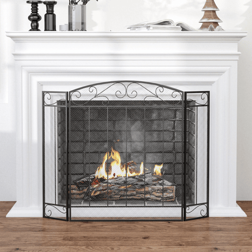 HOMCOM Frente de Lareira Dobrável Frente para Lareira com 3 Painéis Dobradiças Estrutura de Metal e Arame Decorativo 105x80,5cm Preto HOMCOM Frente de Lareira Dobrável Frente para Lareira com 3 Painéis Dobradiças Estrutura de Metal e Arame Decorativo 105x80,5cm Preto
