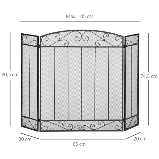 HOMCOM Frente de Lareira Dobrável Frente para Lareira com 3 Painéis Dobradiças Estrutura de Metal e Arame Decorativo 105x80,5cm Preto HOMCOM Frente de Lareira Dobrável Frente para Lareira com 3 Painéis Dobradiças Estrutura de Metal e Arame Decorativo 105x80,5cm Preto