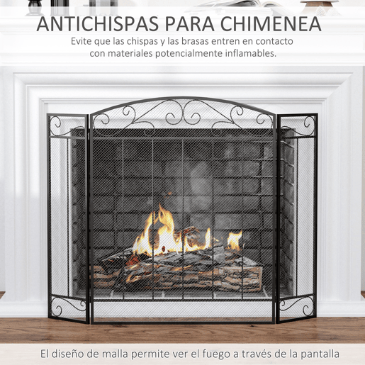 HOMCOM Frente de Lareira Dobrável Frente para Lareira com 3 Painéis Dobradiças Estrutura de Metal e Arame Decorativo 105x80,5cm Preto HOMCOM Frente de Lareira Dobrável Frente para Lareira com 3 Painéis Dobradiças Estrutura de Metal e Arame Decorativo 105x80,5cm Preto