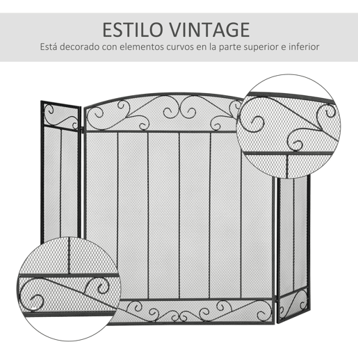 HOMCOM Frente de Lareira Dobrável Frente para Lareira com 3 Painéis Dobradiças Estrutura de Metal e Arame Decorativo 105x80,5cm Preto HOMCOM Frente de Lareira Dobrável Frente para Lareira com 3 Painéis Dobradiças Estrutura de Metal e Arame Decorativo 105x80,5cm Preto