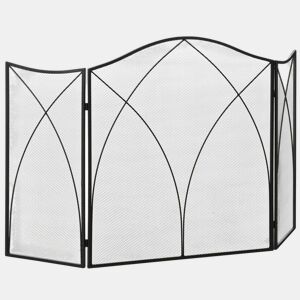 HOMCOM Frente para Lareira Dobrável Proteção para Lareira de 3 Painéis com Dobradiças e Estrutura de Metal Decorativa 126x2x76cm Preto