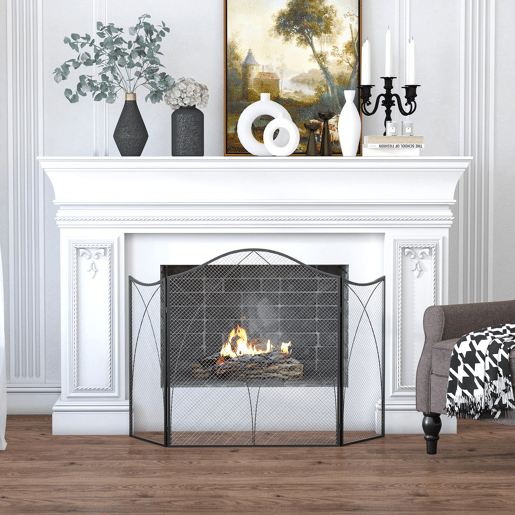 HOMCOM Frente para Lareira Dobrável Proteção para Lareira de 3 Painéis com Dobradiças e Estrutura de Metal Decorativa 126x2x76cm Preto HOMCOM Frente para Lareira Dobrável Proteção para Lareira de 3 Painéis com Dobradiças e Estrutura de Metal Decorativa 126x2x76cm Preto