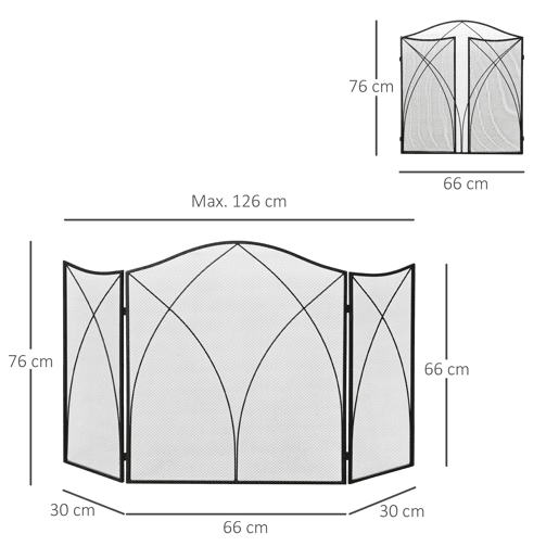 HOMCOM Frente para Lareira Dobrável Proteção para Lareira de 3 Painéis com Dobradiças e Estrutura de Metal Decorativa 126x2x76cm Preto HOMCOM Frente para Lareira Dobrável Proteção para Lareira de 3 Painéis com Dobradiças e Estrutura de Metal Decorativa 126x2x76cm Preto