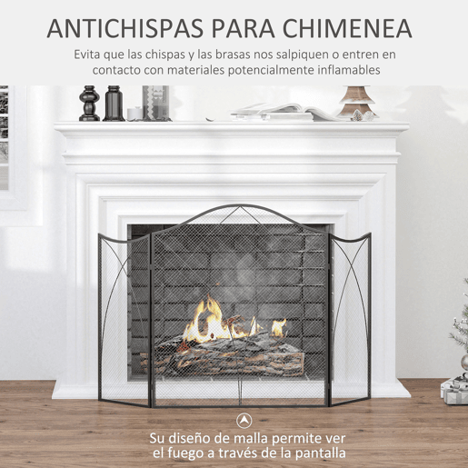 HOMCOM Frente para Lareira Dobrável Proteção para Lareira de 3 Painéis com Dobradiças e Estrutura de Metal Decorativa 126x2x76cm Preto HOMCOM Frente para Lareira Dobrável Proteção para Lareira de 3 Painéis com Dobradiças e Estrutura de Metal Decorativa 126x2x76cm Preto