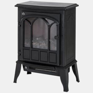 HOMCOM Lareira Elétrica Portátil 10002000W com Efeito de Chama Realista e Proteção Contra Superaquecimento para Ambientes entre 15-30m² 39x23x56,5cm Preto