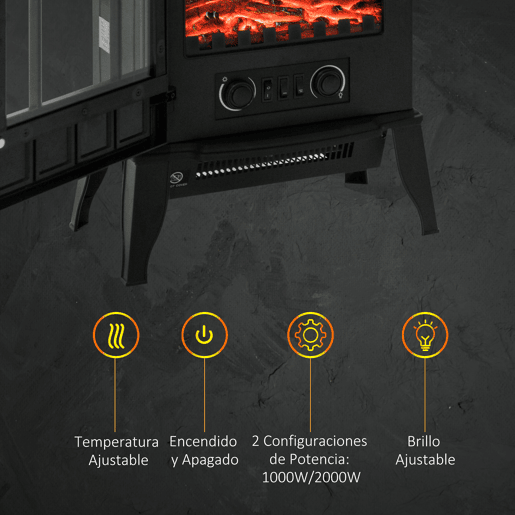 HOMCOM Lareira Elétrica Portátil 10002000W com Efeito de Chama Realista e Proteção Contra Superaquecimento para Ambientes entre 15-30m² 39x23x56,5cm Preto HOMCOM Lareira Elétrica Portátil 10002000W com Efeito de Chama Realista e Proteção Contra Superaquecimento para Ambientes entre 15-30m² 39x23x56,5cm Preto