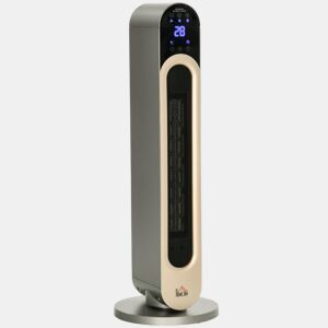 HOMCOM Aquecedor Cerâmico de Torre 11002200W com Controlo Remoto Ecrã LED Temporizador de 12h Termostato 3 Modos e Oscilação para 20-25m² Ø25x73,5cm Prata