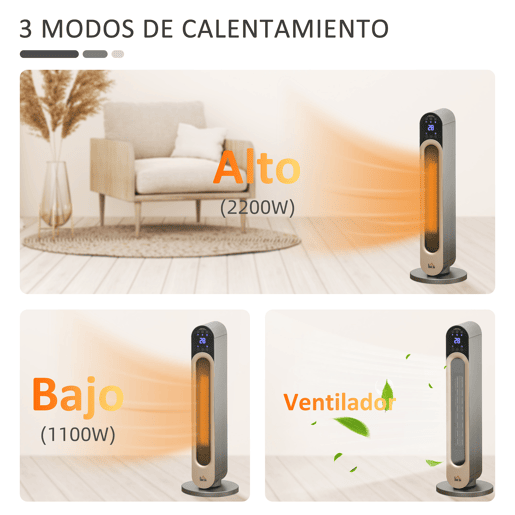 HOMCOM Aquecedor Cerâmico de Torre 11002200W com Controlo Remoto Ecrã LED Temporizador de 12h Termostato 3 Modos e Oscilação para 20-25m² Ø25x73,5cm Prata HOMCOM Aquecedor Cerâmico de Torre 11002200W com Controlo Remoto Ecrã LED Temporizador de 12h Termostato 3 Modos e Oscilação para 20-25m² Ø25x73,5cm Prata