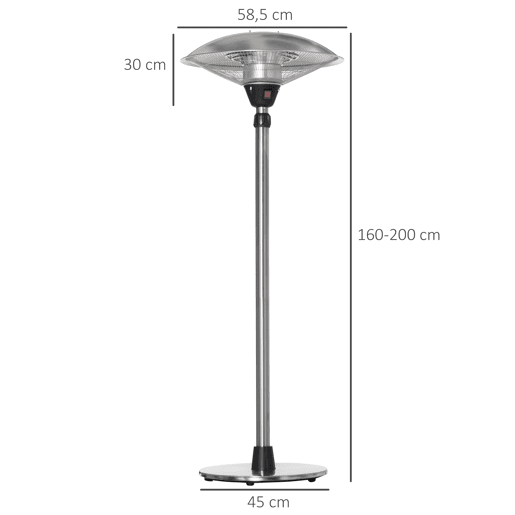 Outsunny Aquecedor de Jardim Elétrico 3000W Aquecedor Infravermelho com 3 Níveis de Aquecimento Altura Ajustável Proteção IP44 para Terraço Pátio Ø58,5x160-200cm Prata Outsunny Aquecedor de Jardim Elétrico 3000W Aquecedor Infravermelho com 3 Níveis de Aquecimento Altura Ajustável Proteção IP44 para Terraço Pátio Ø58,5x160-200cm Prata