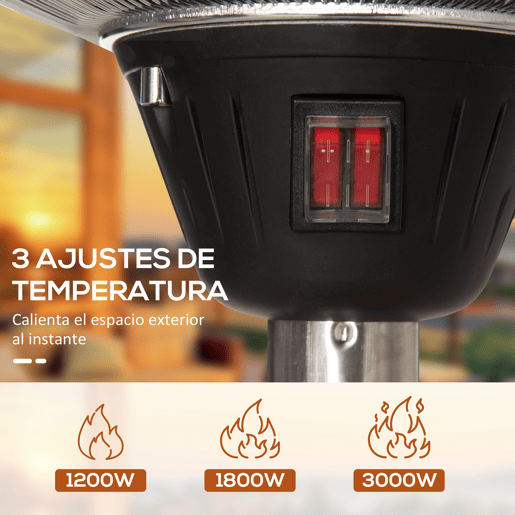 Outsunny Aquecedor de Jardim Elétrico 3000W Aquecedor Infravermelho com 3 Níveis de Aquecimento Altura Ajustável Proteção IP44 para Terraço Pátio Ø58,5x160-200cm Prata Outsunny Aquecedor de Jardim Elétrico 3000W Aquecedor Infravermelho com 3 Níveis de Aquecimento Altura Ajustável Proteção IP44 para Terraço Pátio Ø58,5x160-200cm Prata