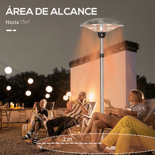 Outsunny Aquecedor de Jardim Elétrico 3000W Aquecedor Infravermelho com 3 Níveis de Aquecimento Altura Ajustável Proteção IP44 para Terraço Pátio Ø58,5x160-200cm Prata Outsunny Aquecedor de Jardim Elétrico 3000W Aquecedor Infravermelho com 3 Níveis de Aquecimento Altura Ajustável Proteção IP44 para Terraço Pátio Ø58,5x160-200cm Prata