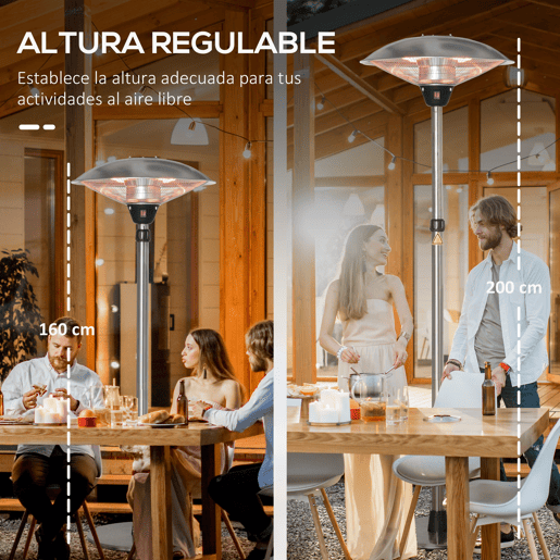 Outsunny Aquecedor de Jardim Elétrico 3000W Aquecedor Infravermelho com 3 Níveis de Aquecimento Altura Ajustável Proteção IP44 para Terraço Pátio Ø58,5x160-200cm Prata Outsunny Aquecedor de Jardim Elétrico 3000W Aquecedor Infravermelho com 3 Níveis de Aquecimento Altura Ajustável Proteção IP44 para Terraço Pátio Ø58,5x160-200cm Prata