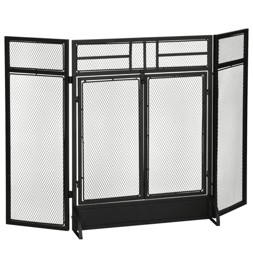 HOMCOM Frente de Lareira Dobrável Frente para Lareira com 3 Painéis com Porta Dupla e Pés Adicionais Estrutura de Metal 120x11,5x79cm Preto HOMCOM Frente de Lareira Dobrável Frente para Lareira com 3 Painéis com Porta Dupla e Pés Adicionais Estrutura de Metal 120x11,5x79cm Preto